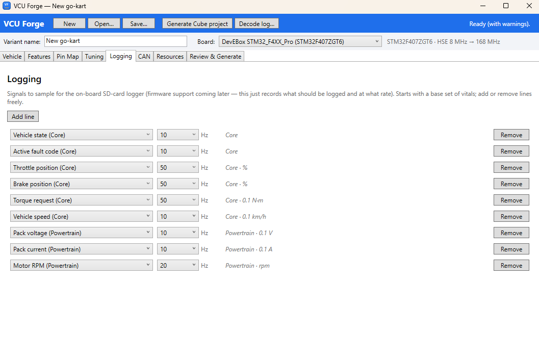STM32 VCU software interface