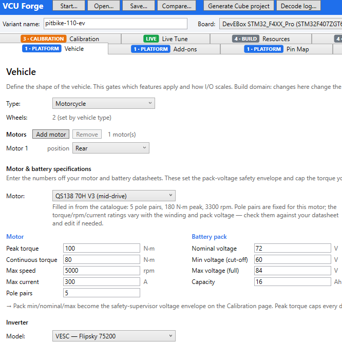 VCU Forge desktop composer and calibration suite